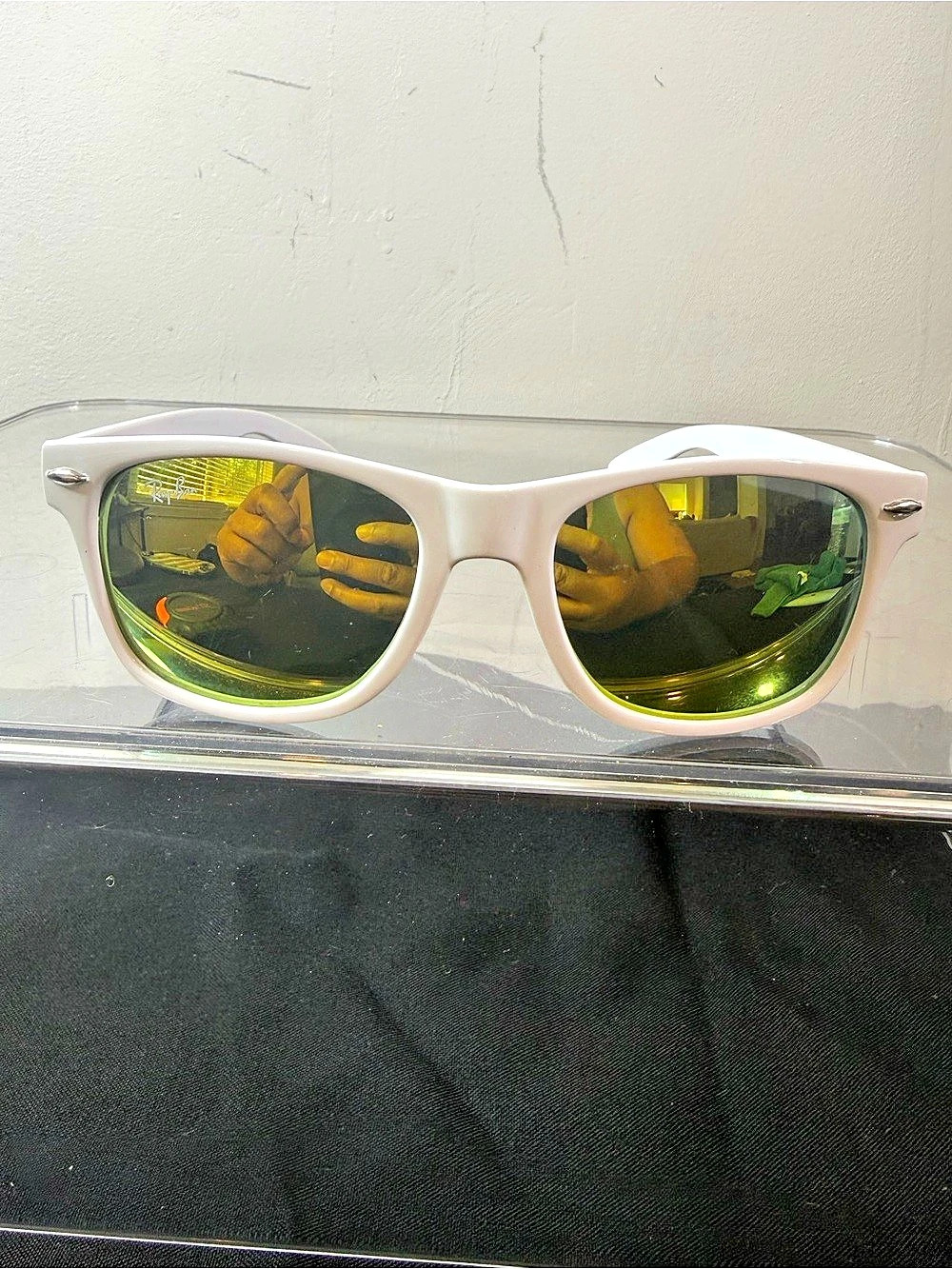 Vintage KS1130 White Sunglasses Mirrored Lenses Ray-Ban Style Taiwan